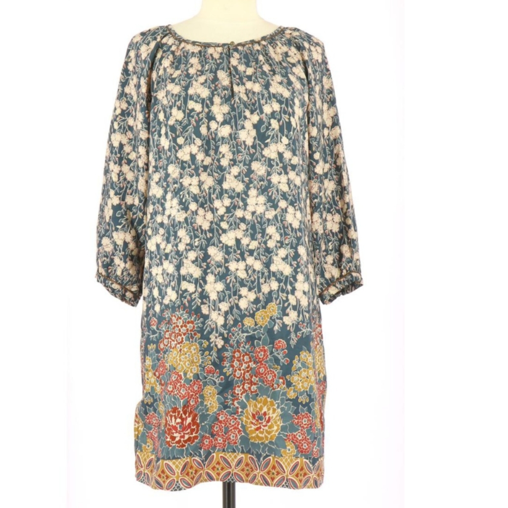 Comptoir Des Cotonniers 100% Silk Floral Print Women's Dress Paris France